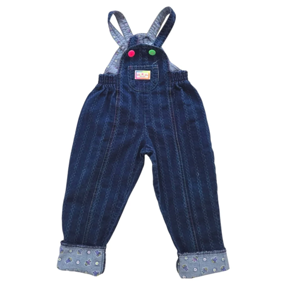 Vintage 1990s OshKosh B'Gosh Dark Blue Denim Neon Button Overalls